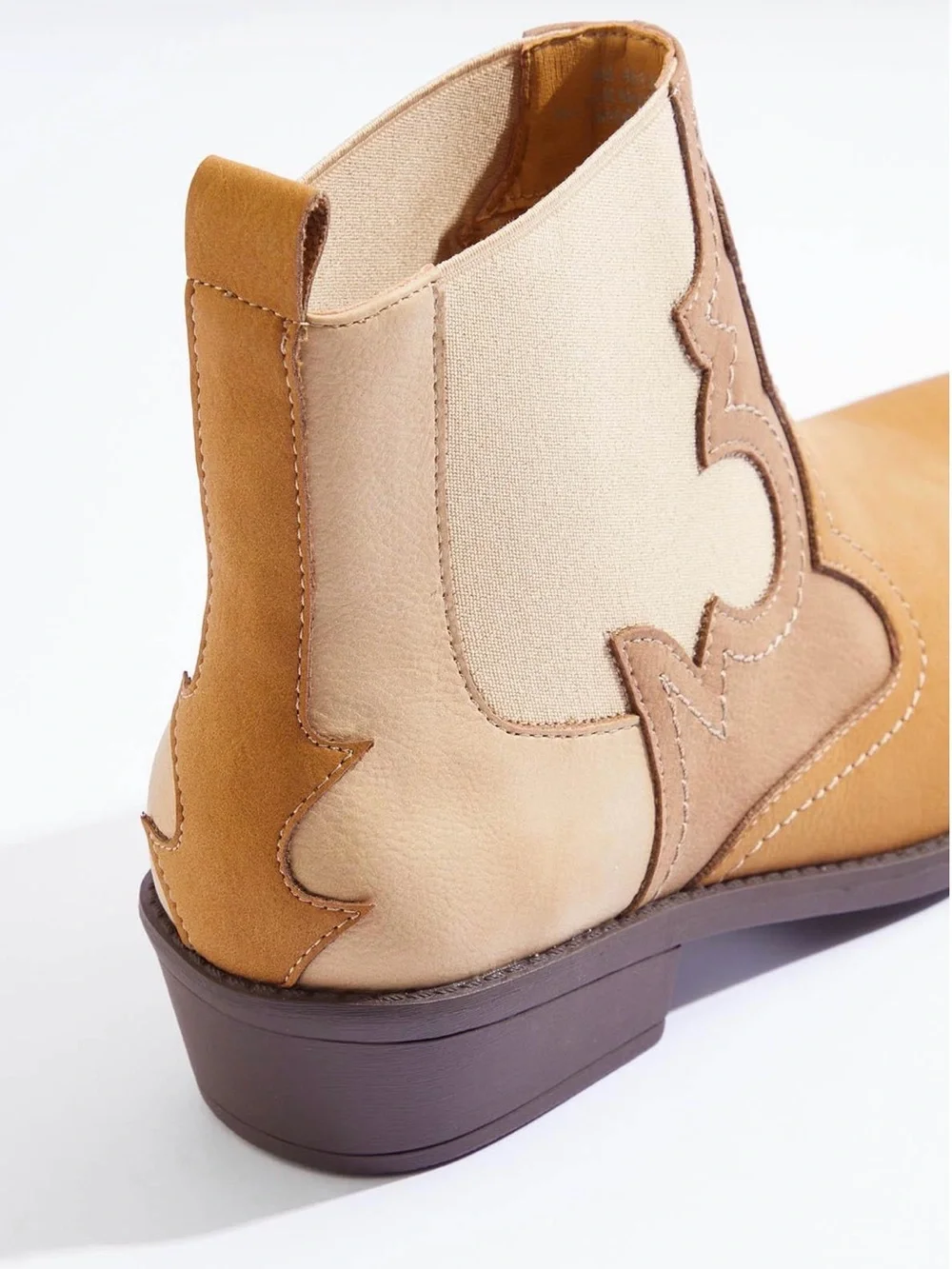 Women's Tan Western side gore Ankle Boot faux leather 1.5 inch heel
